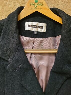 Kristen Blake Black Wool-Blend Pea Coat with Mauve Lining